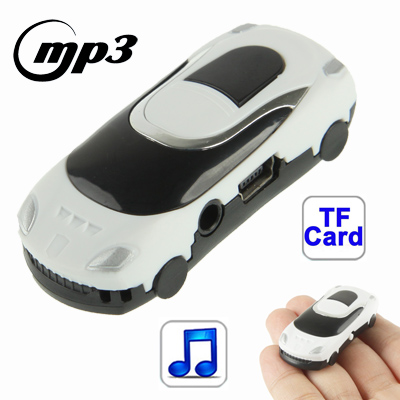 Mini Car Style TF (Micro SD) Card Slot MP3 Player with LED Light (White) - Click Image to Close